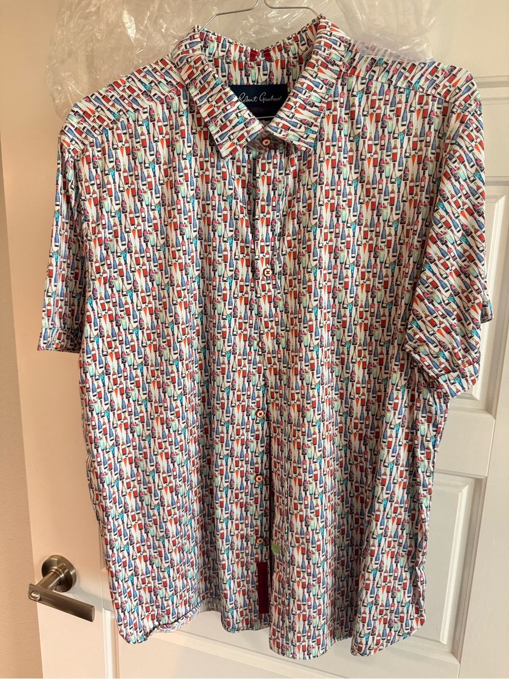 Robert Graham Multicolor Bottle Wine Short-Sleeve Button-Down Shirt 2XL